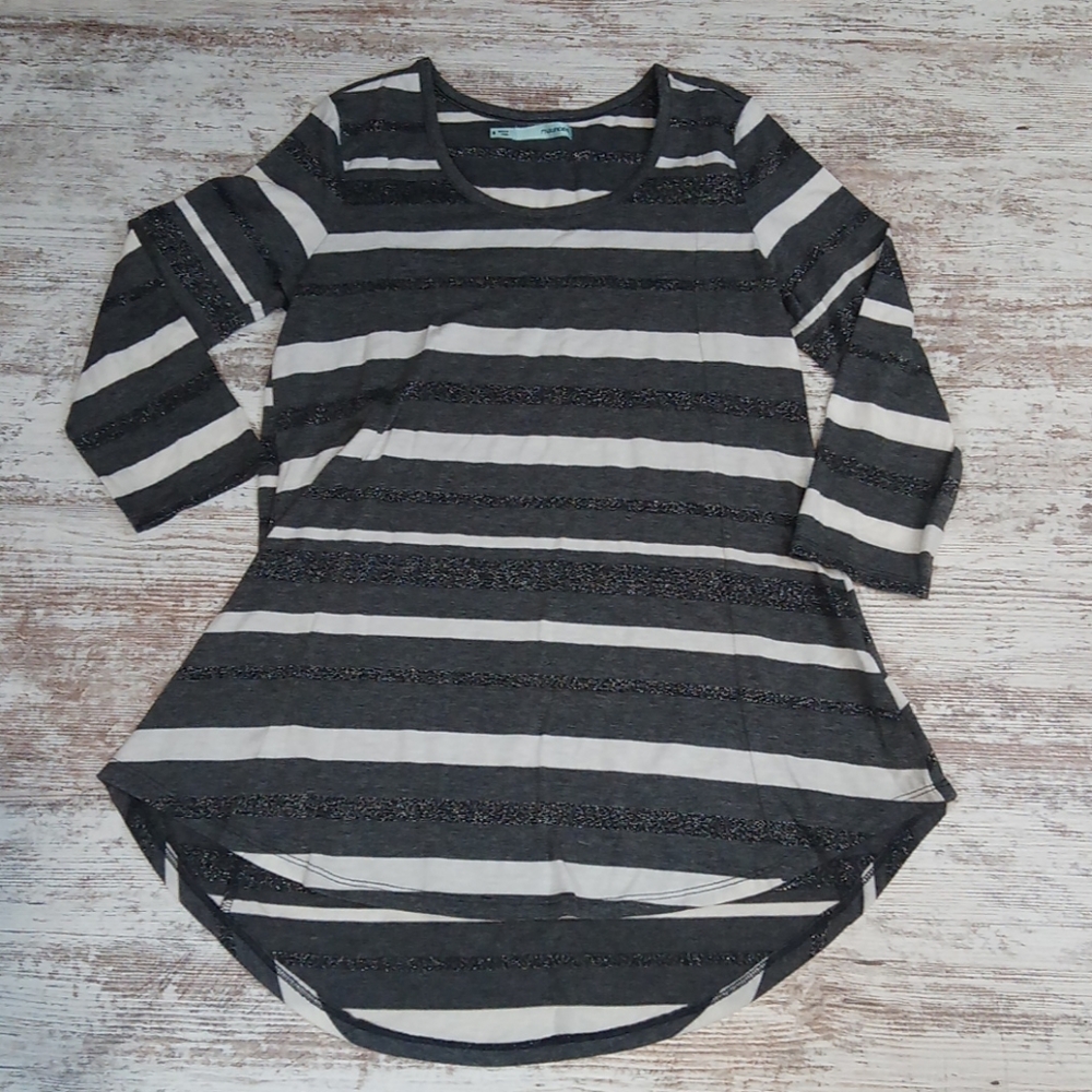 Striped Sparkly Flowy Lightweight 3/4 Sleeves Blouse  Top